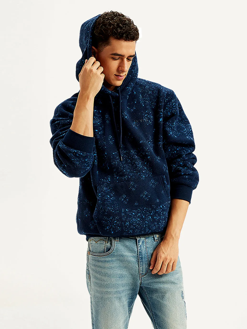 Men's Printed Navy Crew Neck Sweatshirt