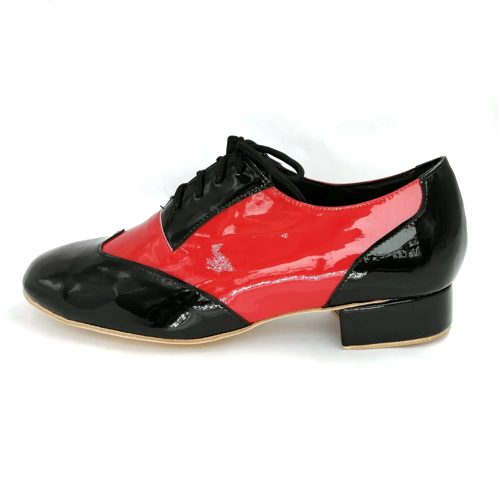 Men's Tango Shoes Leather Sole 1 inch Heel Lace-up Red and Black