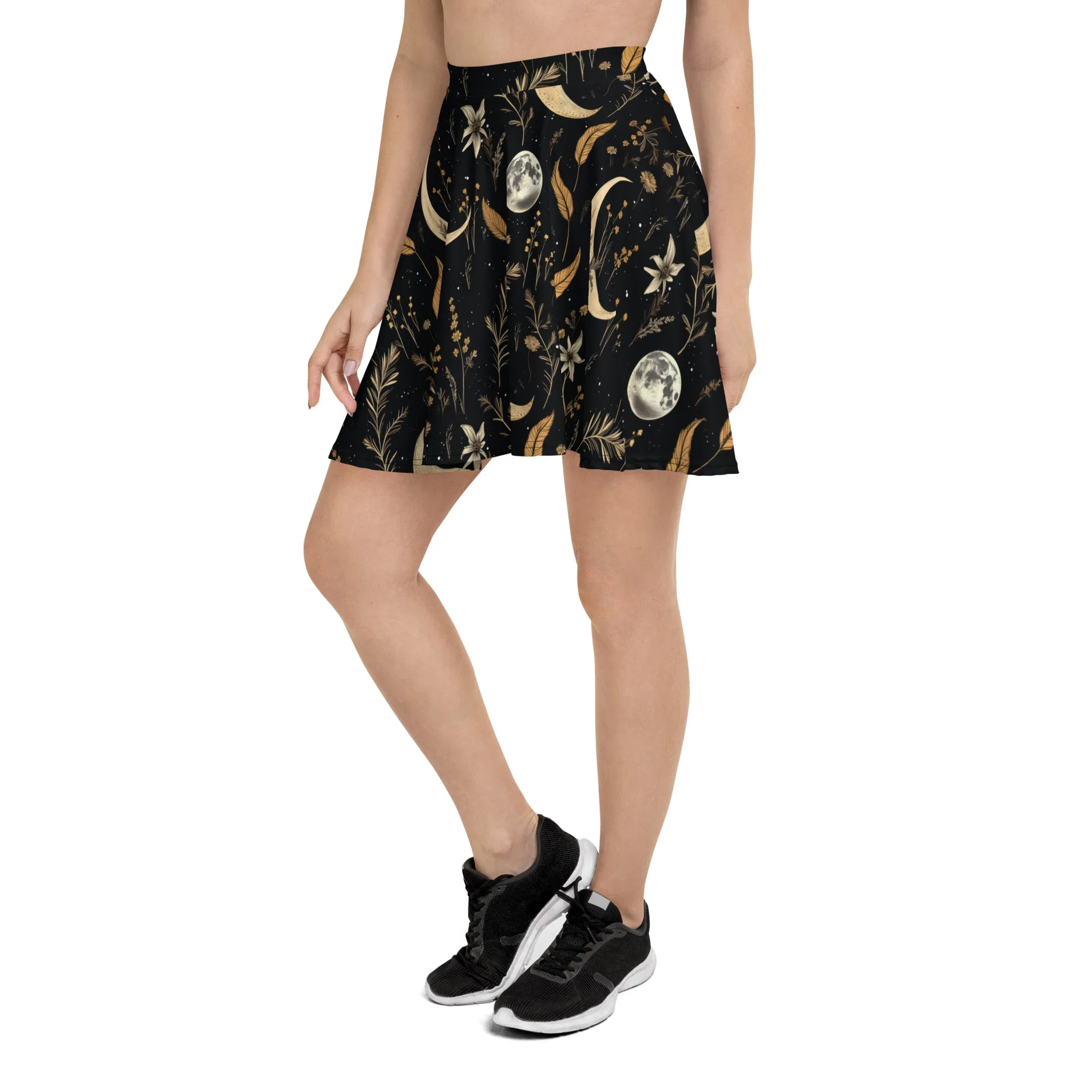 Moonlit Botanica Skater Skirt - Dark Academia Witchy Botanical Vegan Skirt with UPF 50  Protection from 98% harmful rays