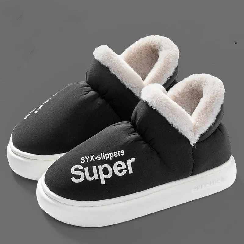 New Covered Heel Down Cotton Slippers For Women Winter Warm Thick-soled Platform Slippers Indoor And Outdoor Garden Walking Shoes