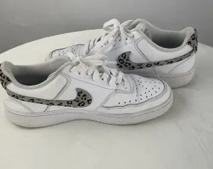 Nike Women's White Court Vision Low Leopard Print Swoosh Sneakers Size 7.5