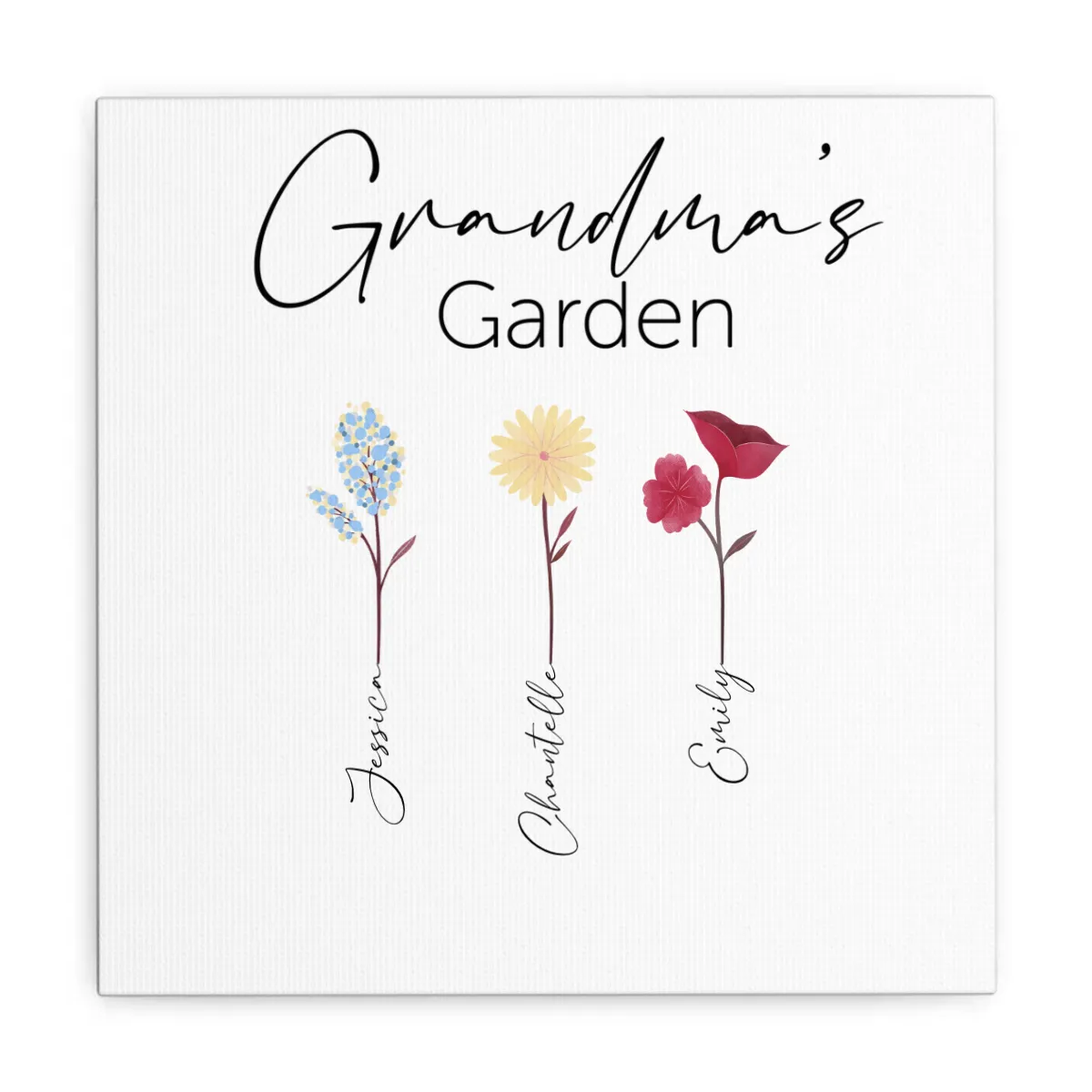 Personalised Grandma's Garden Canvas, 12 colour choices, up to 5 names