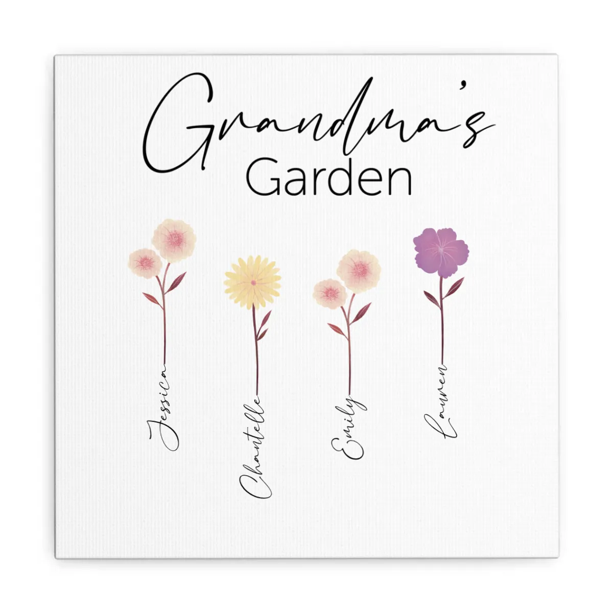 Personalised Grandma's Garden Canvas, 12 colour choices, up to 5 names