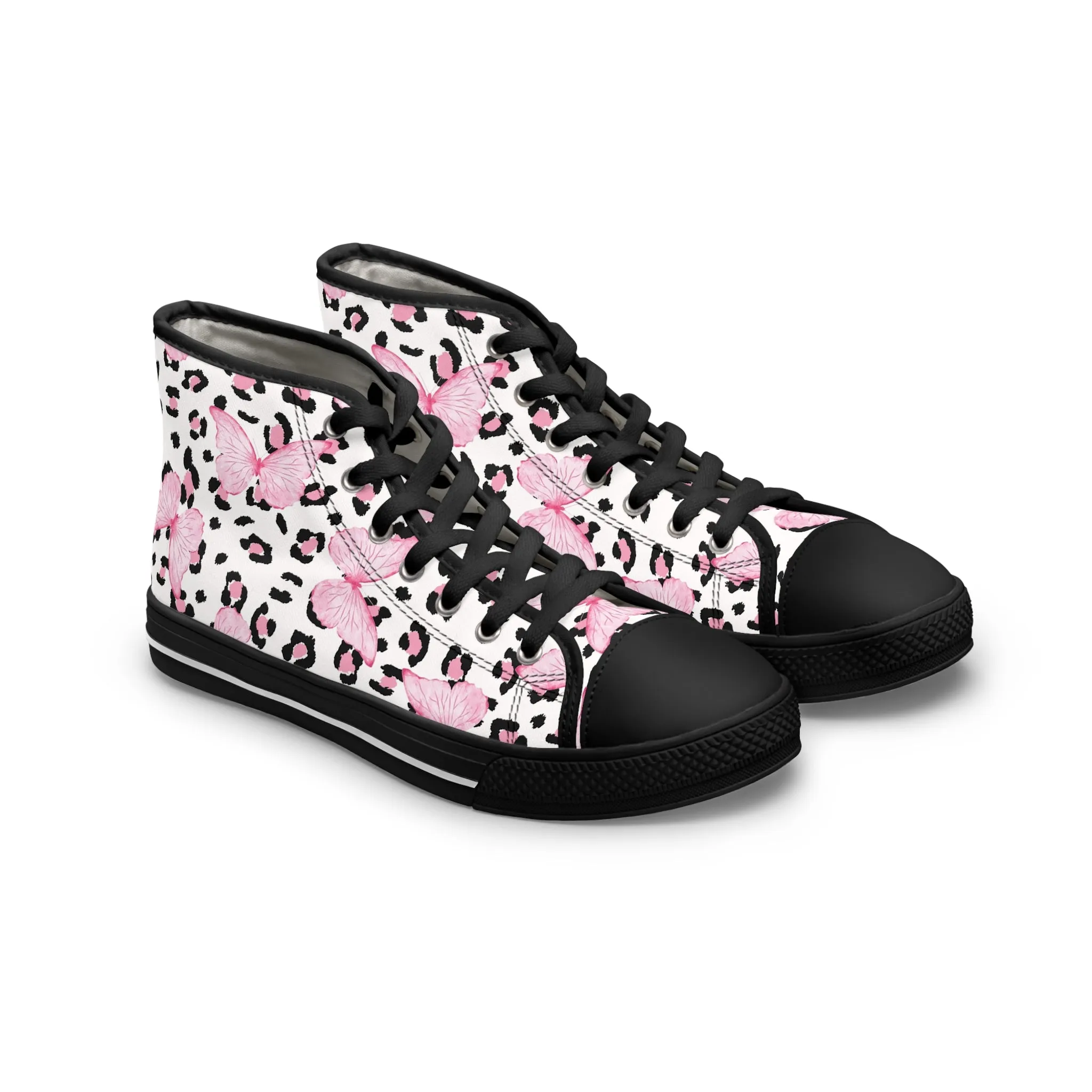 Pink Butterfly Pink Leopard Women's High Top Sneakers