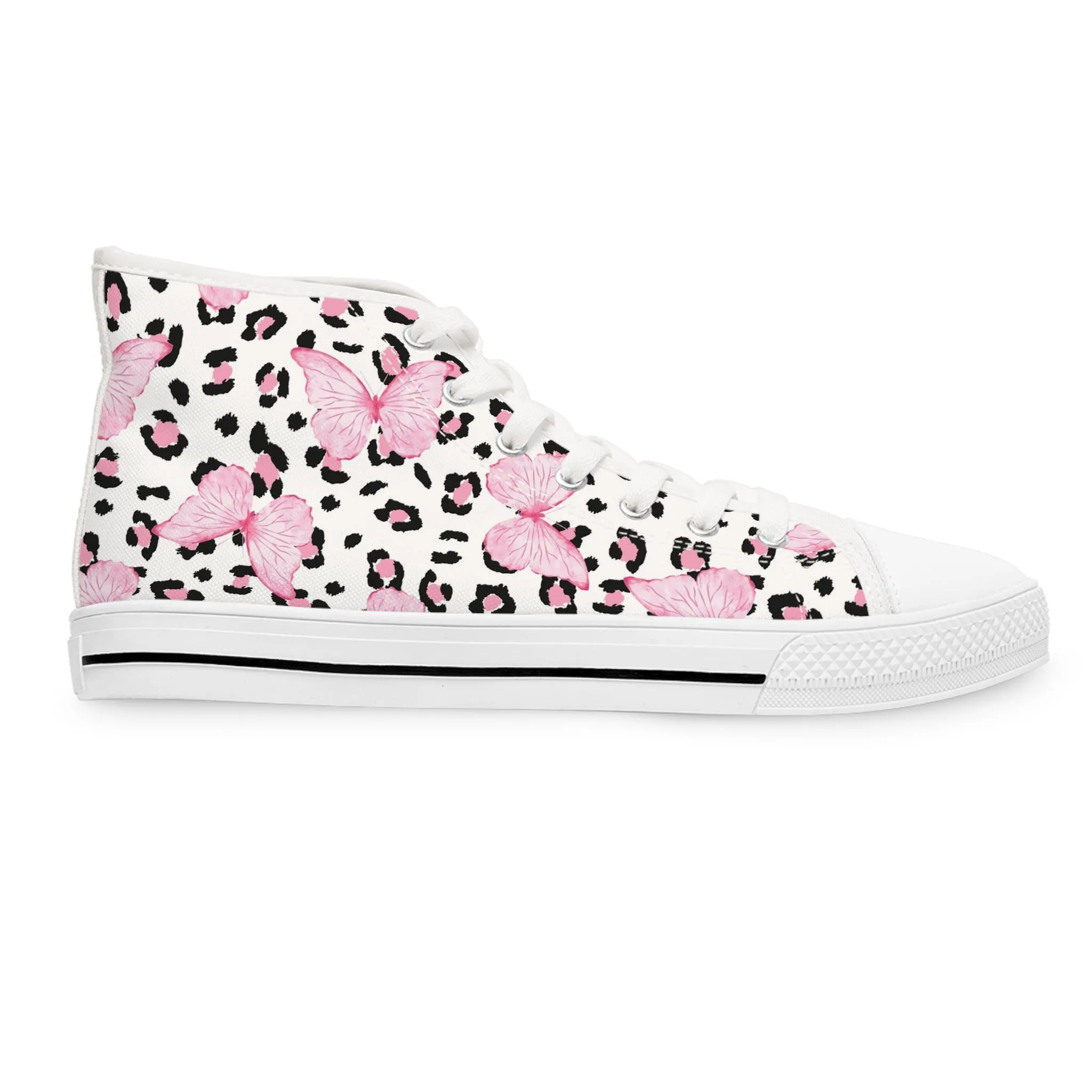 Pink Butterfly Pink Leopard Women's High Top Sneakers