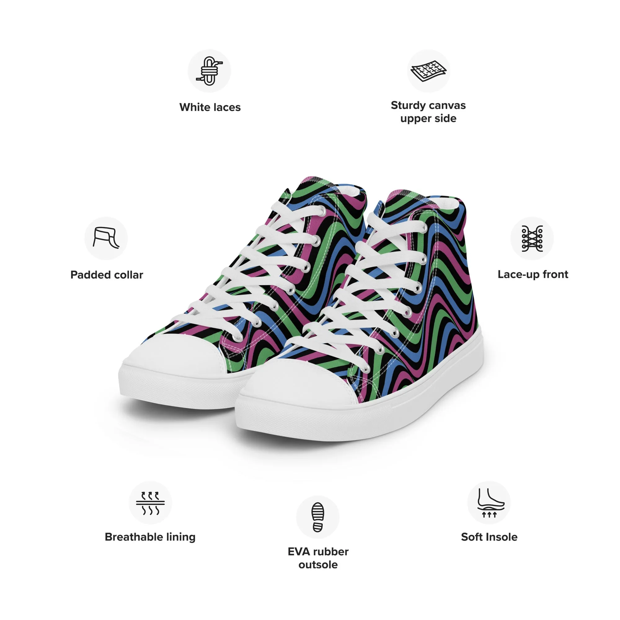 Polysexual Poly Pride Wavey Women’s High Top Canvas Athletic Shoes