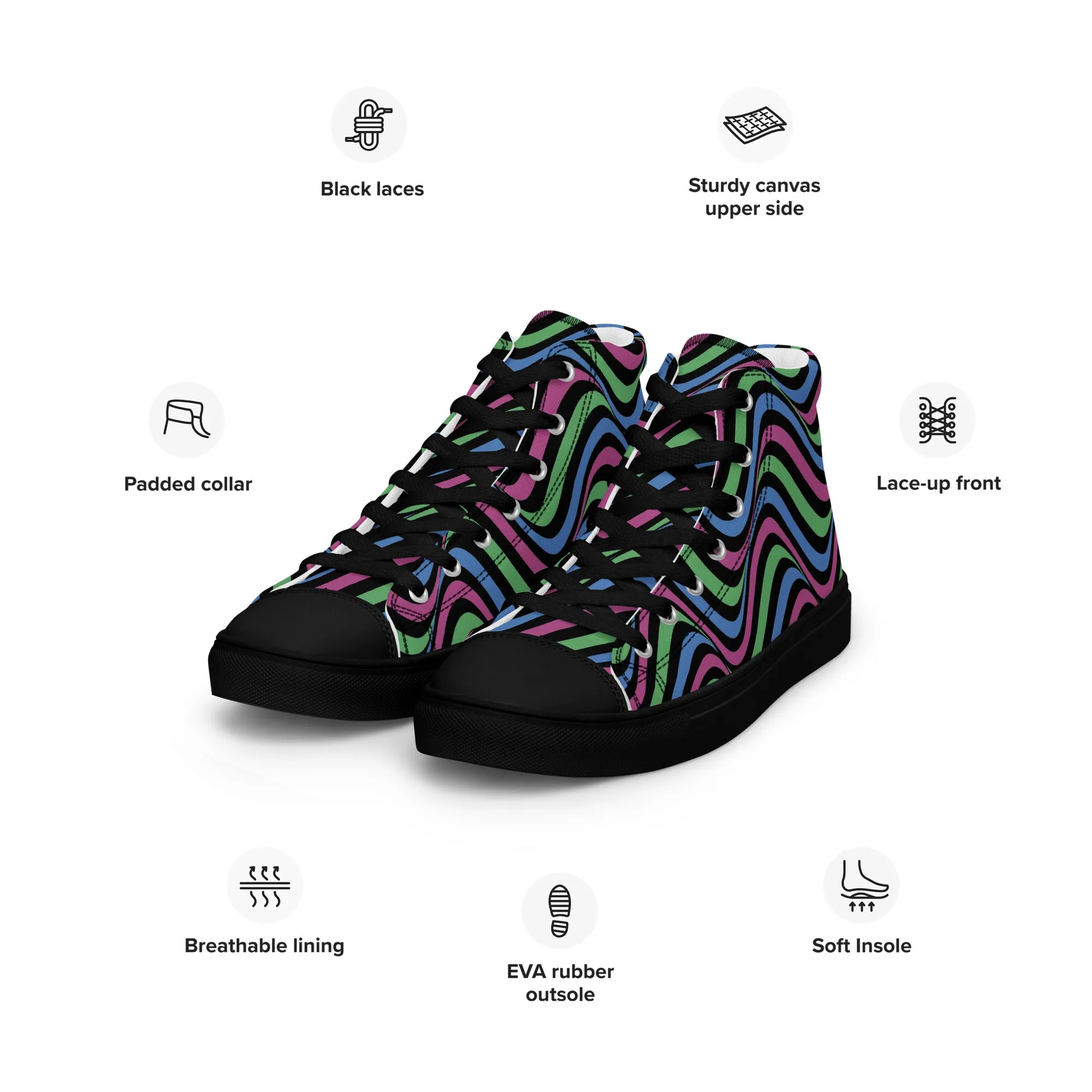 Polysexual Poly Pride Wavey Women’s High Top Canvas Athletic Shoes