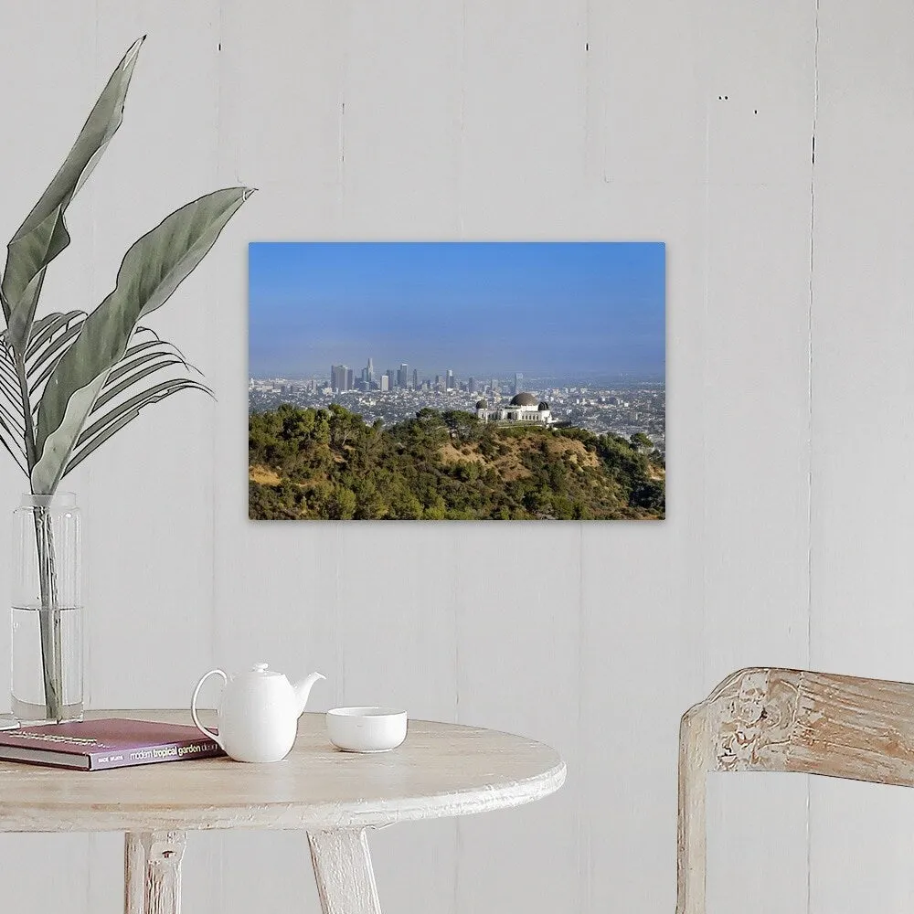 "A view from a hiking trail in Griffith Park of downtown Los Angeles." Canvas Wall Art