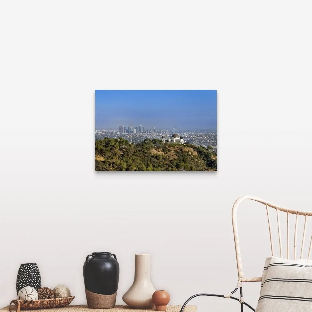 "A view from a hiking trail in Griffith Park of downtown Los Angeles." Canvas Wall Art