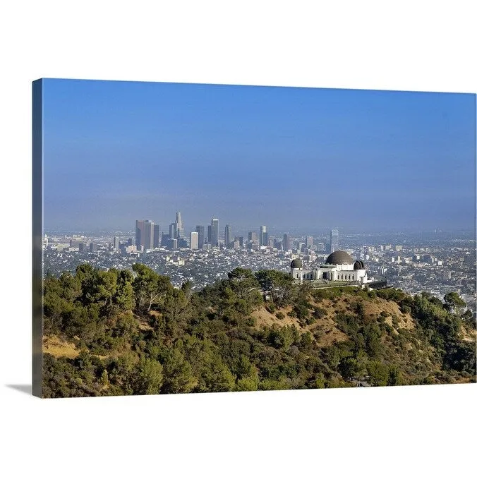 "A view from a hiking trail in Griffith Park of downtown Los Angeles." Canvas Wall Art