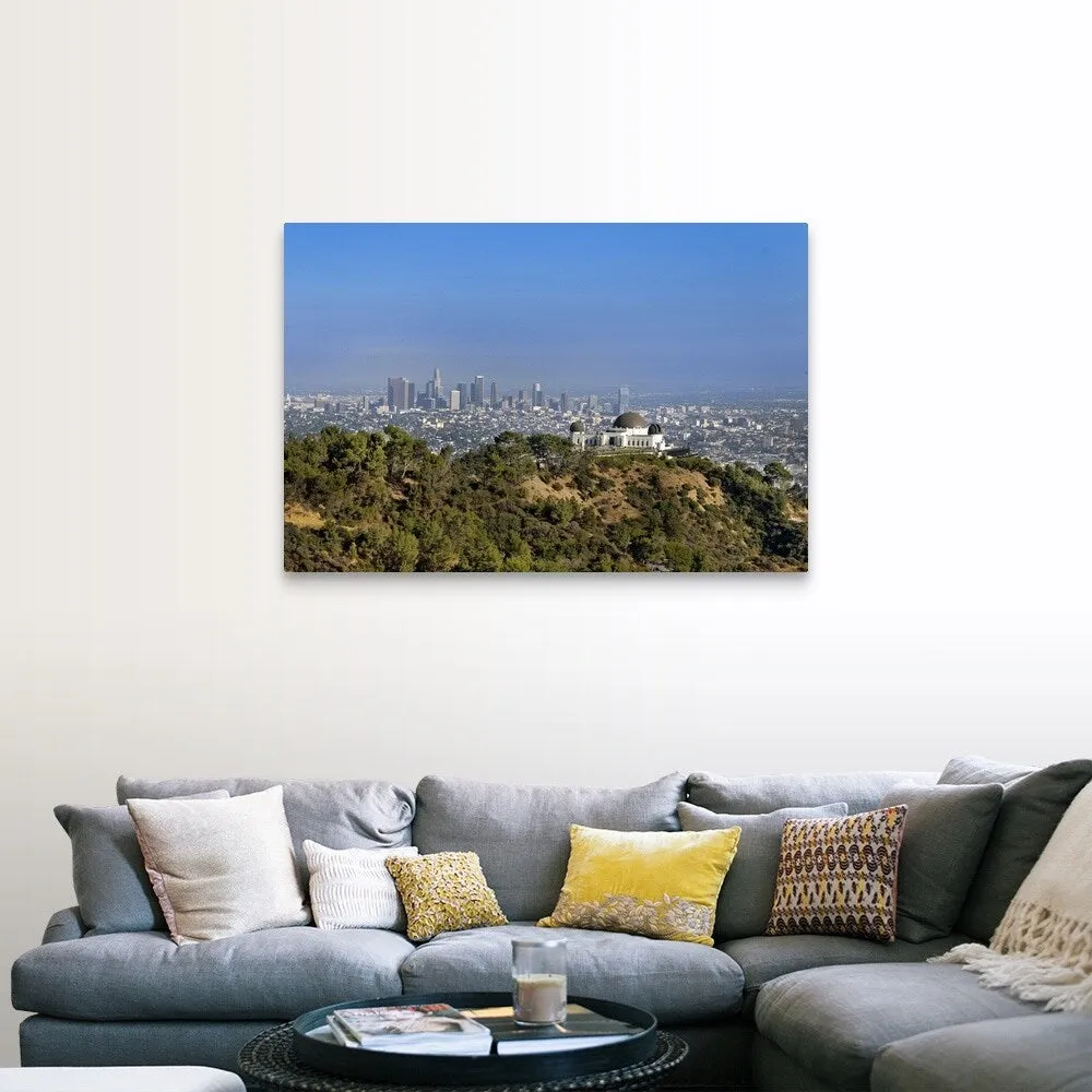 "A view from a hiking trail in Griffith Park of downtown Los Angeles." Canvas Wall Art