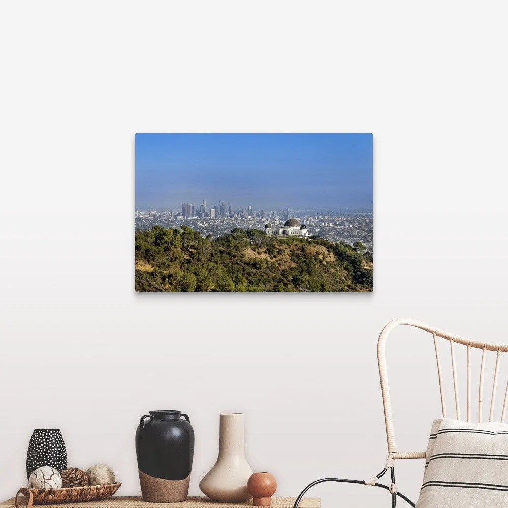 "A view from a hiking trail in Griffith Park of downtown Los Angeles." Canvas Wall Art