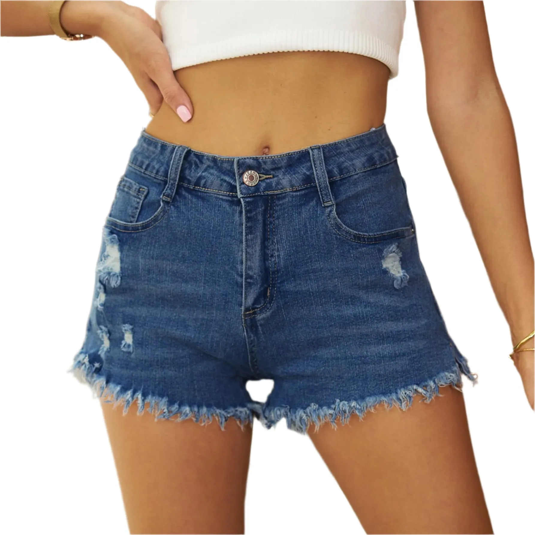 Raw Hem Distressed Denim Shorts