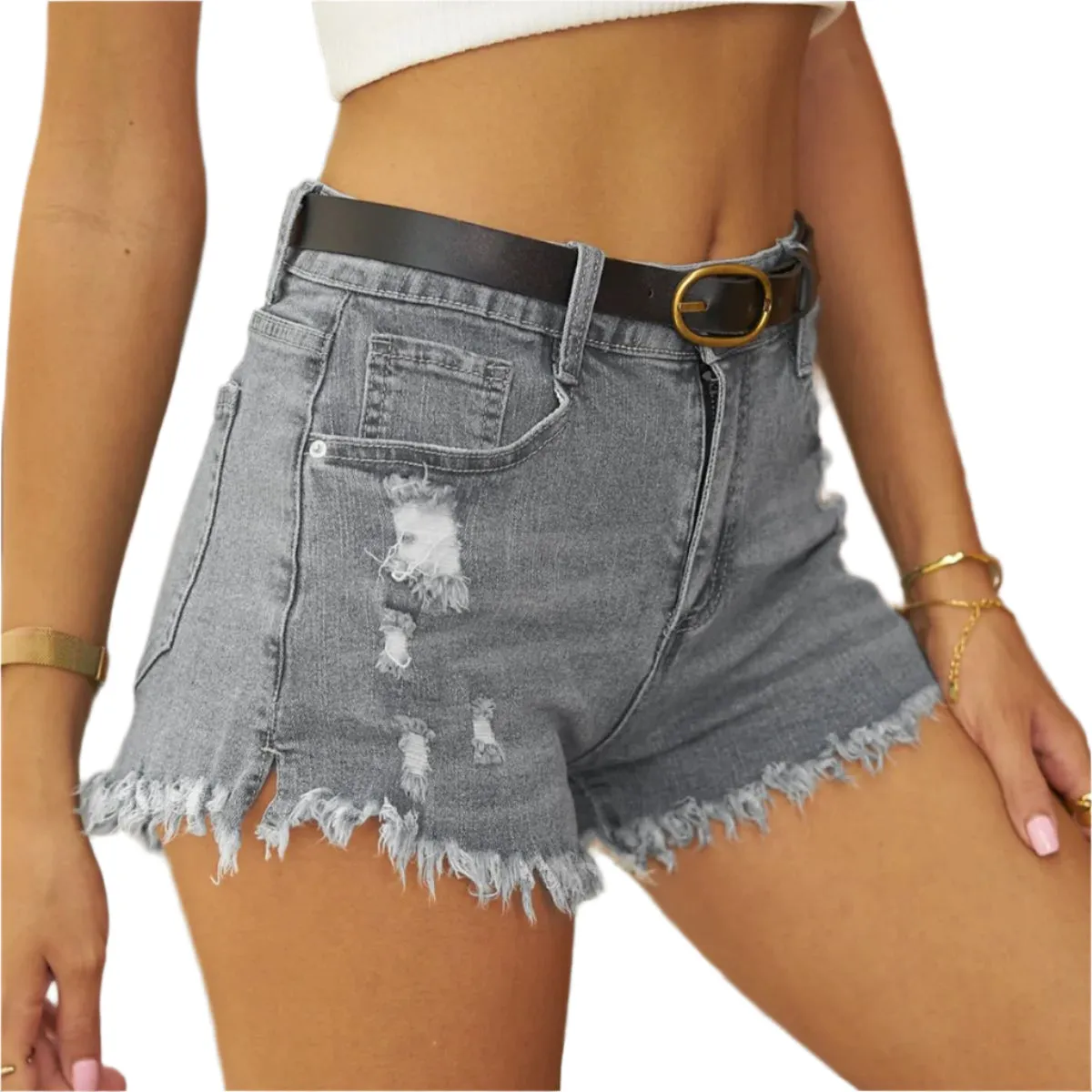 Raw Hem Distressed Denim Shorts