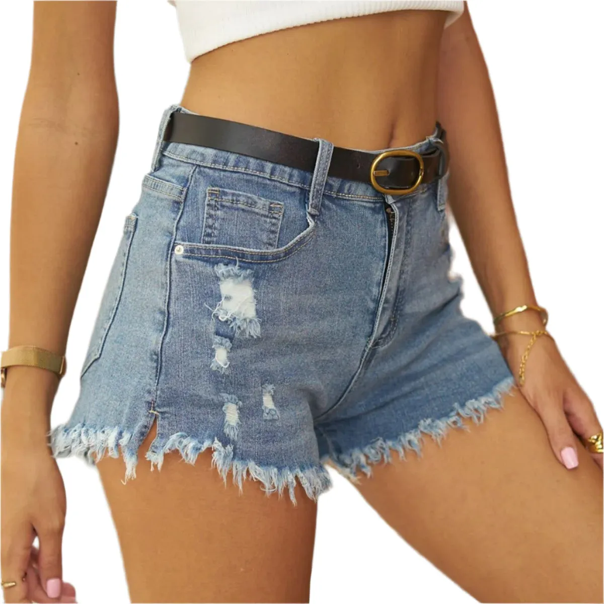 Raw Hem Distressed Denim Shorts