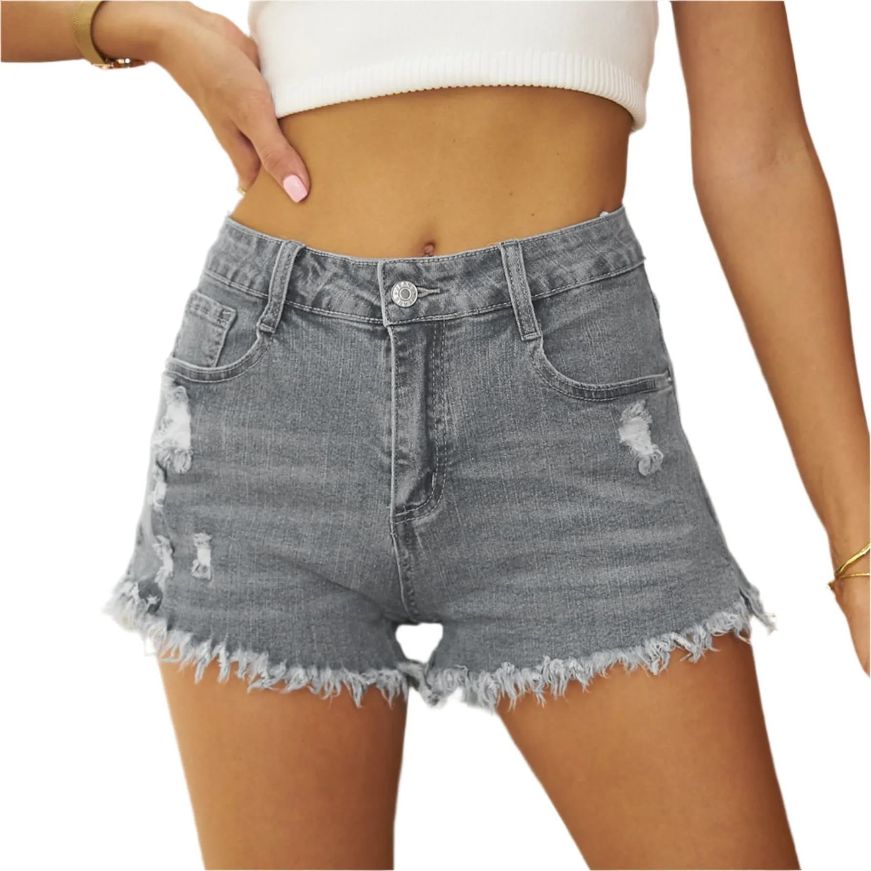 Raw Hem Distressed Denim Shorts