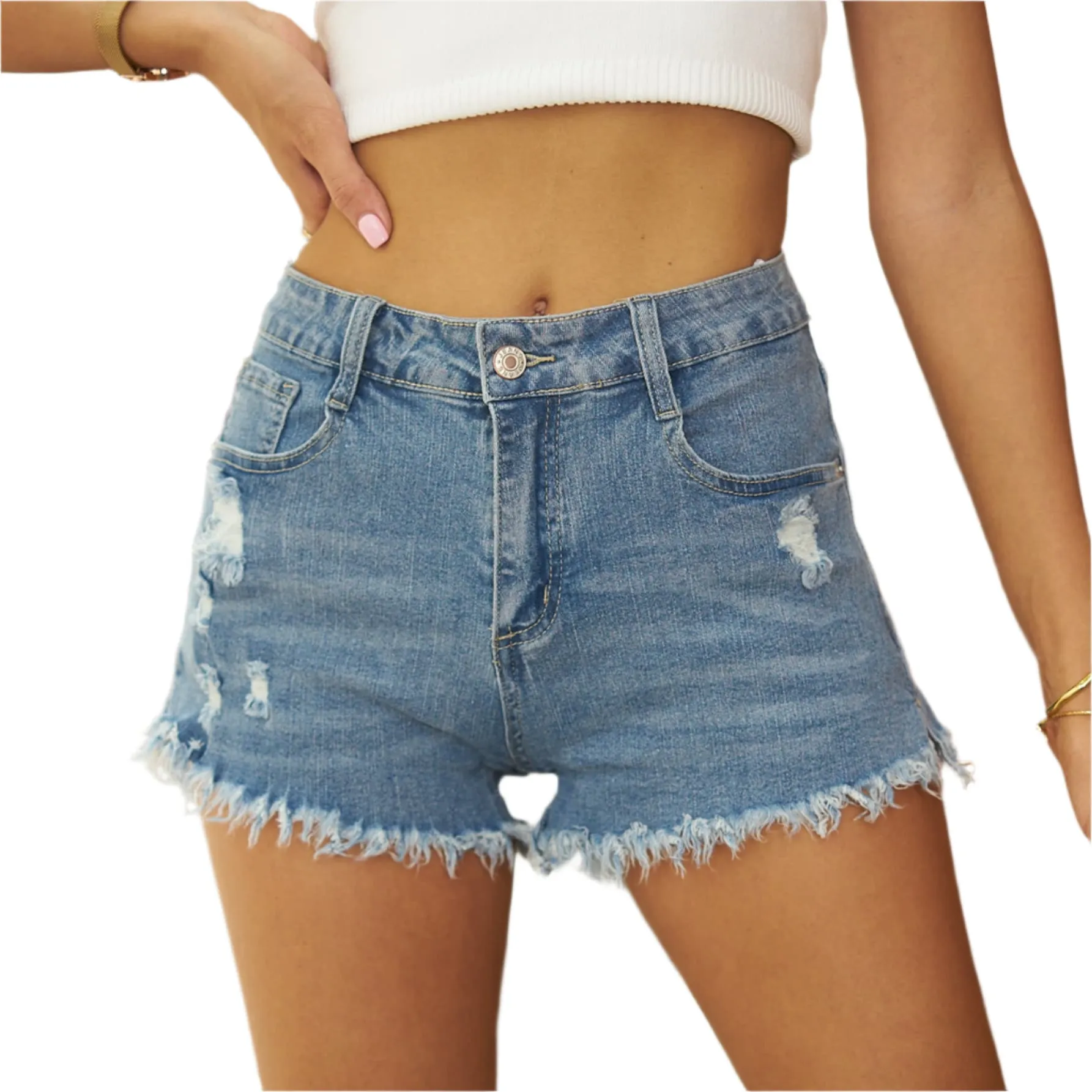 Raw Hem Distressed Denim Shorts