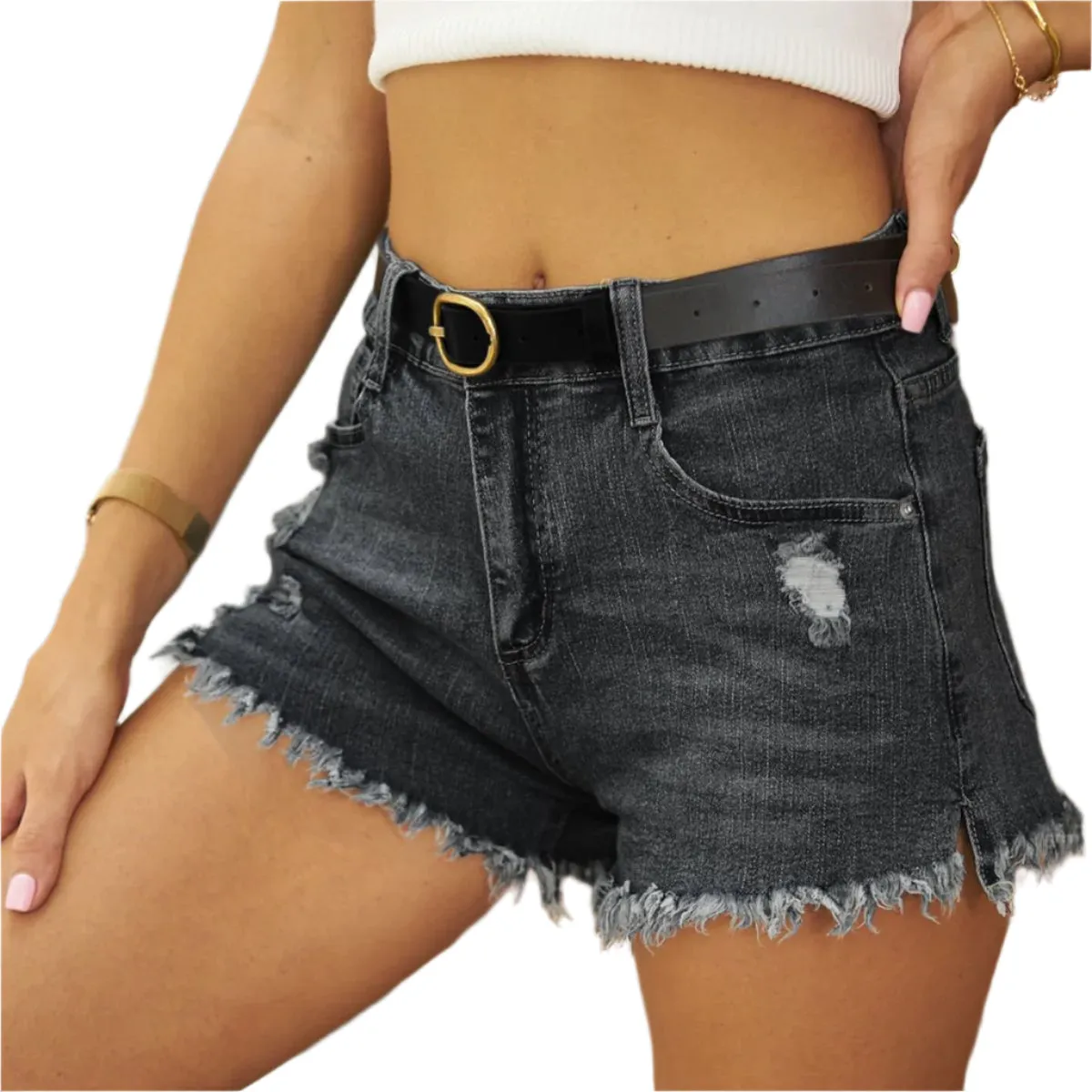 Raw Hem Distressed Denim Shorts