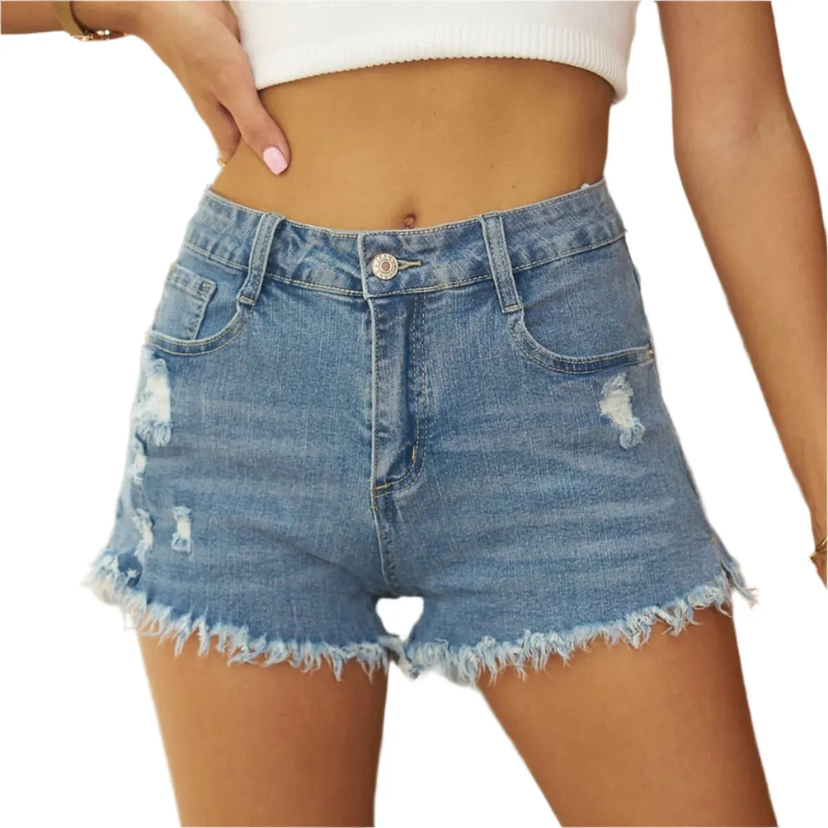 Raw Hem Distressed Denim Shorts