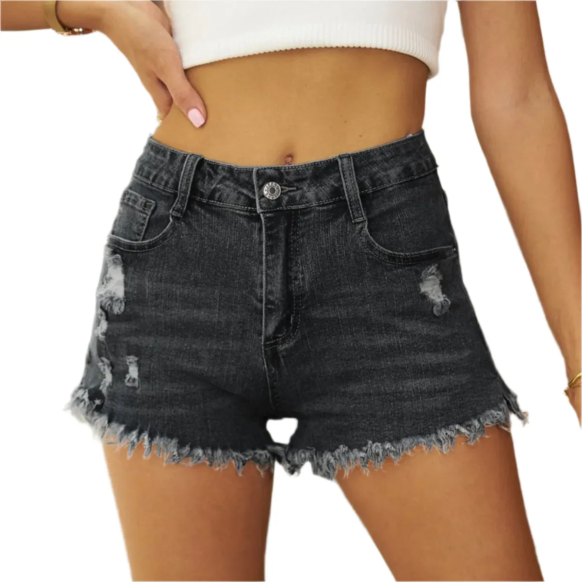 Raw Hem Distressed Denim Shorts