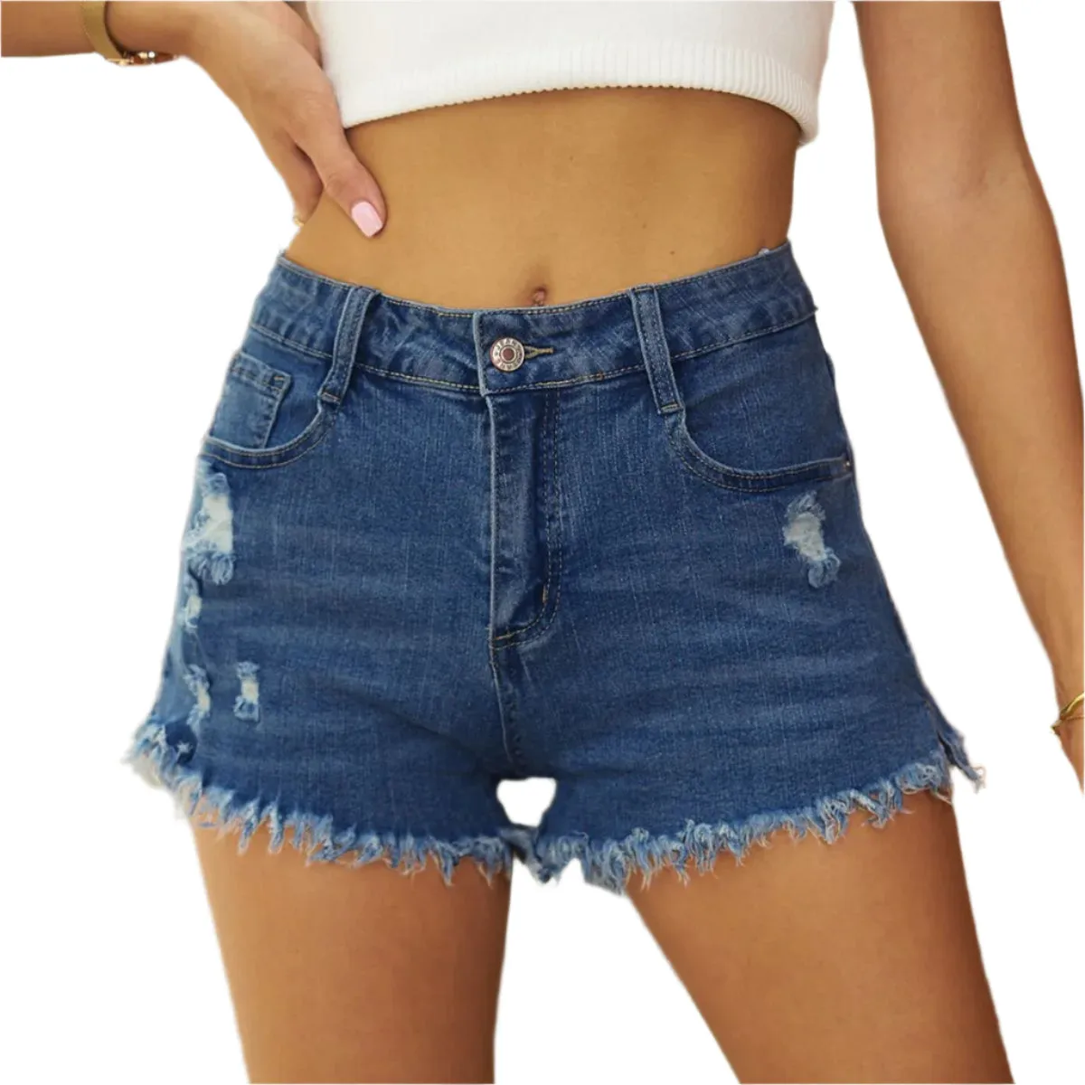 Raw Hem Distressed Denim Shorts