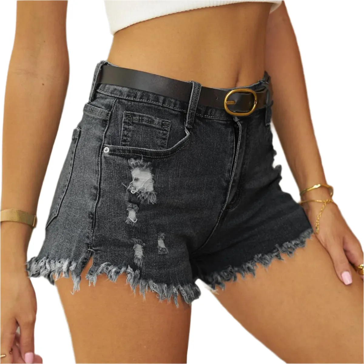 Raw Hem Distressed Denim Shorts