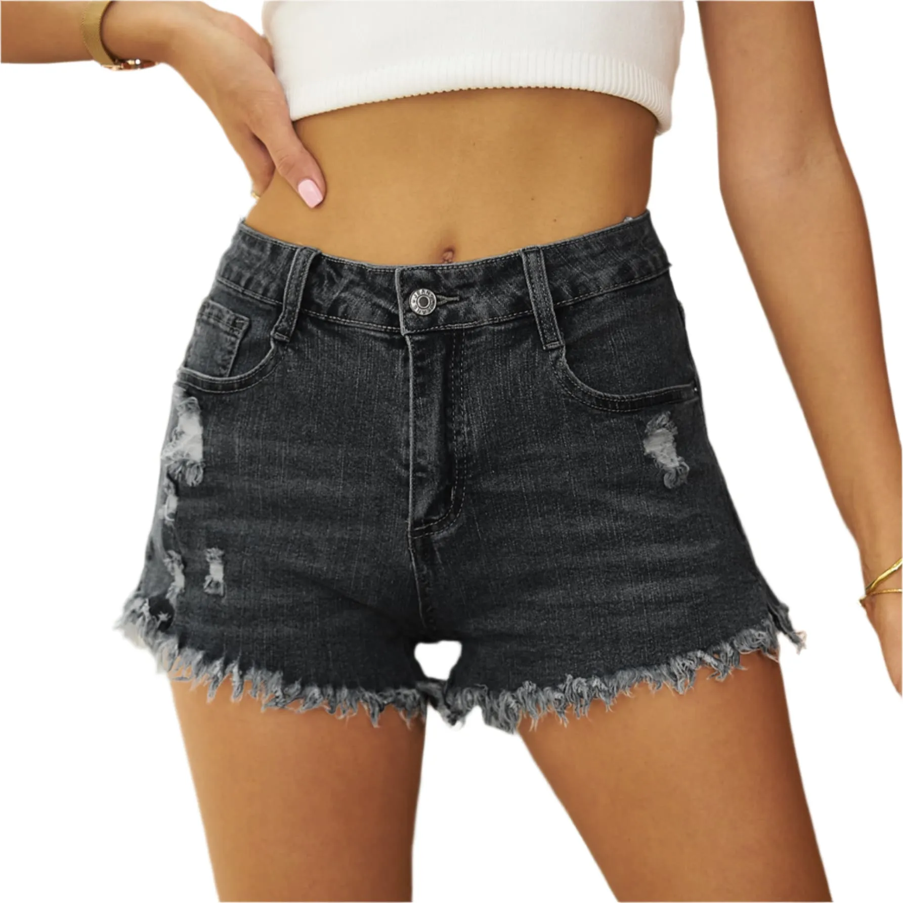 Raw Hem Distressed Denim Shorts