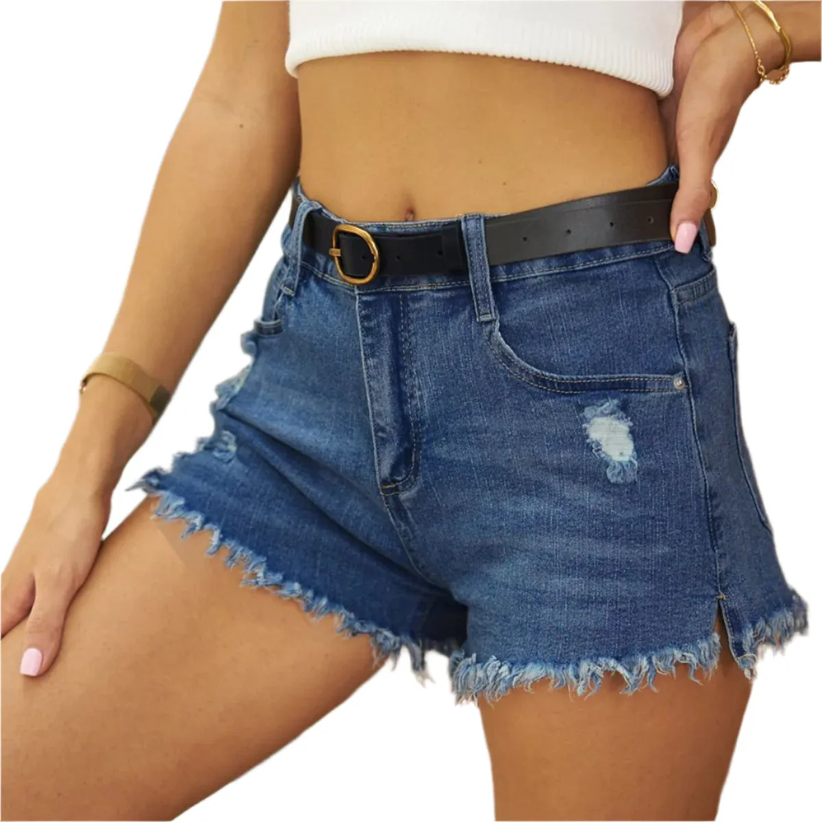 Raw Hem Distressed Denim Shorts