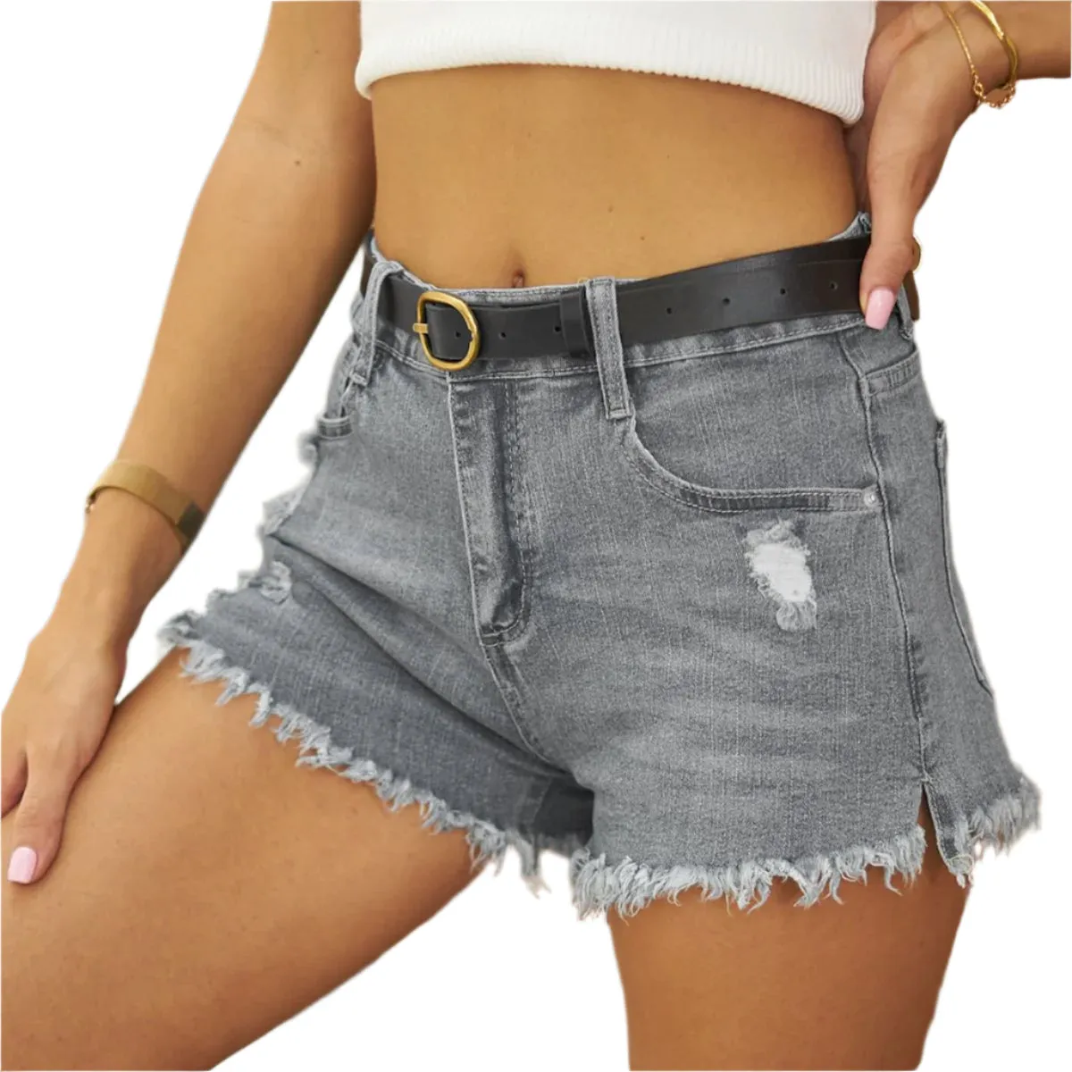 Raw Hem Distressed Denim Shorts