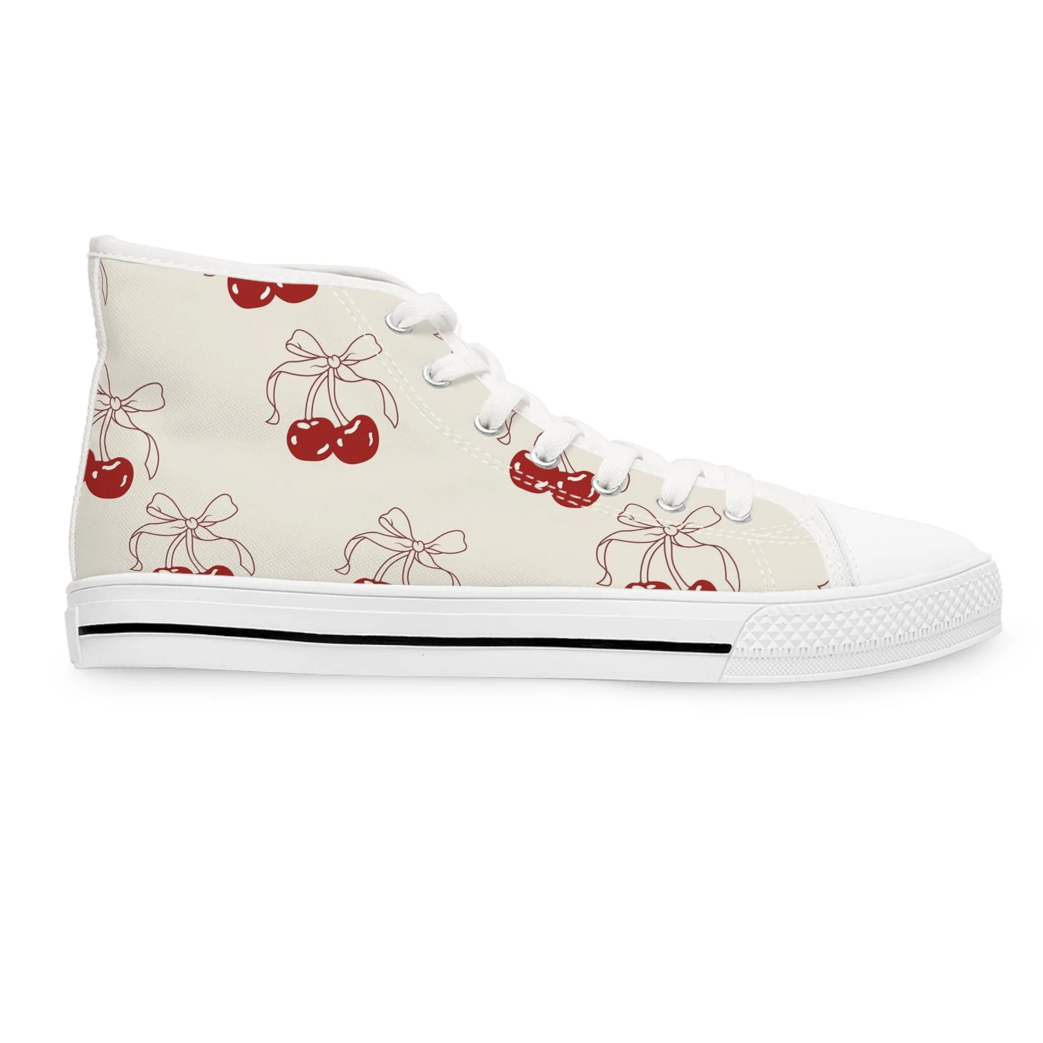 Red Cherry Ribbons Women's High Top Sneakers