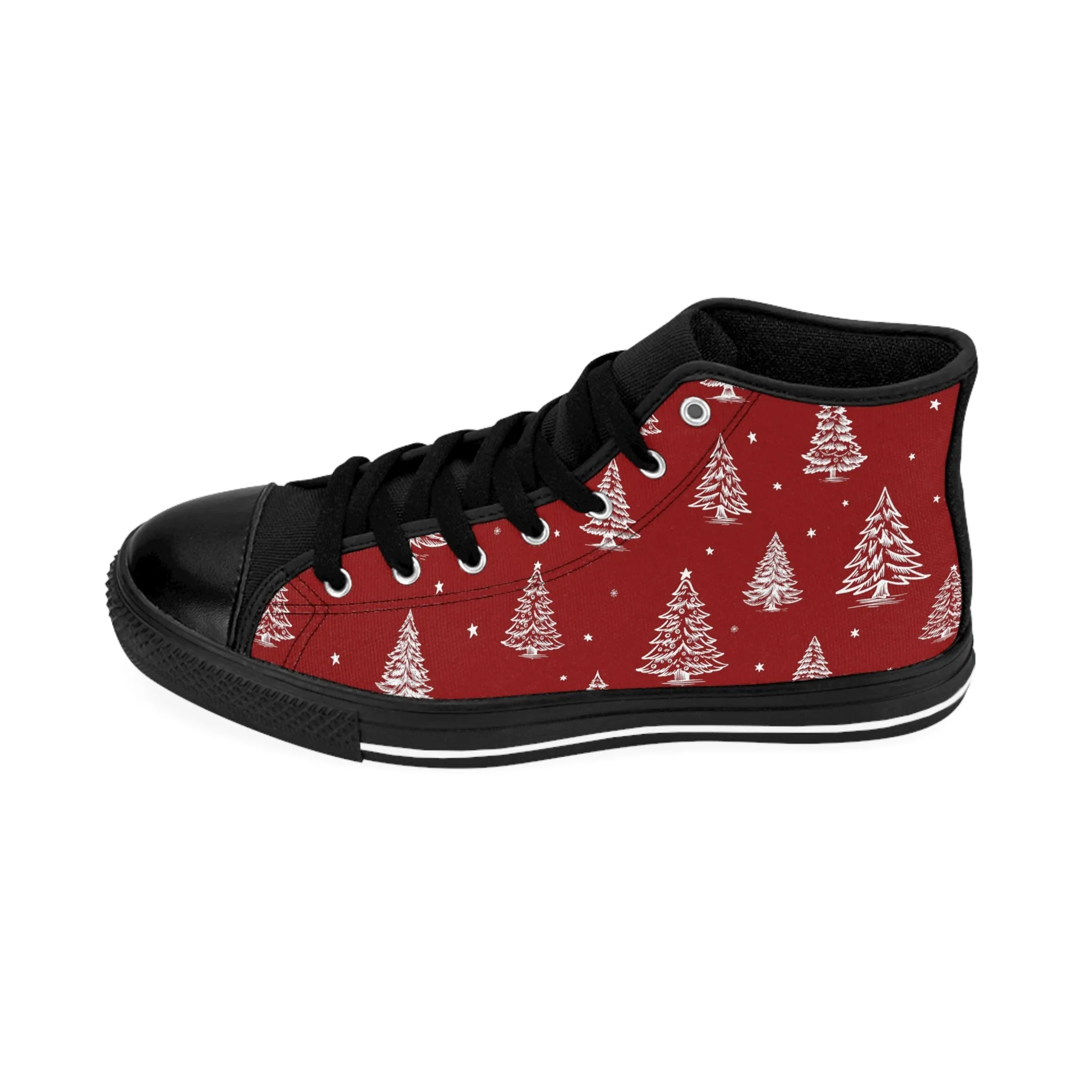 Red Christmas Tree Pattern Men's Classic Sneakers