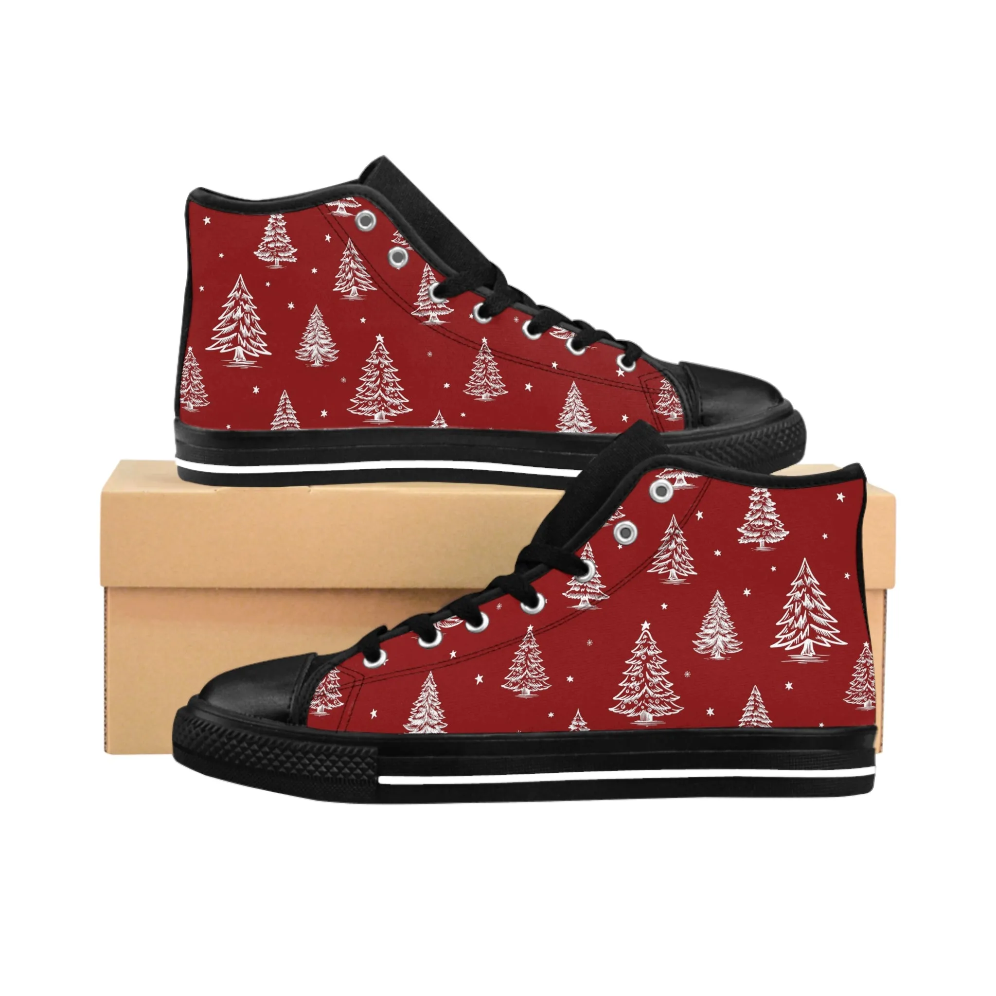 Red Christmas Tree Pattern Men's Classic Sneakers