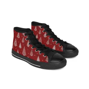 Red Christmas Tree Pattern Men's Classic Sneakers