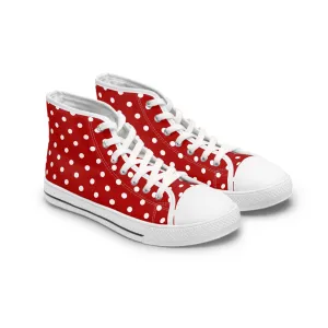 Red Pokka Dots Women's High Top Sneakers