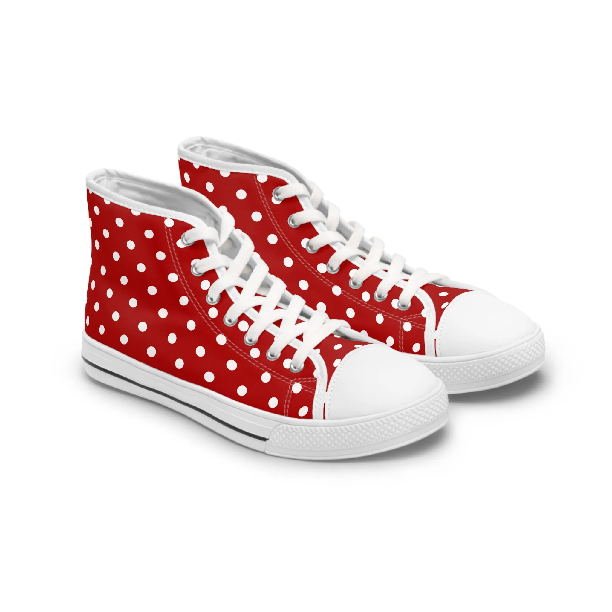 Red Pokka Dots Women's High Top Sneakers