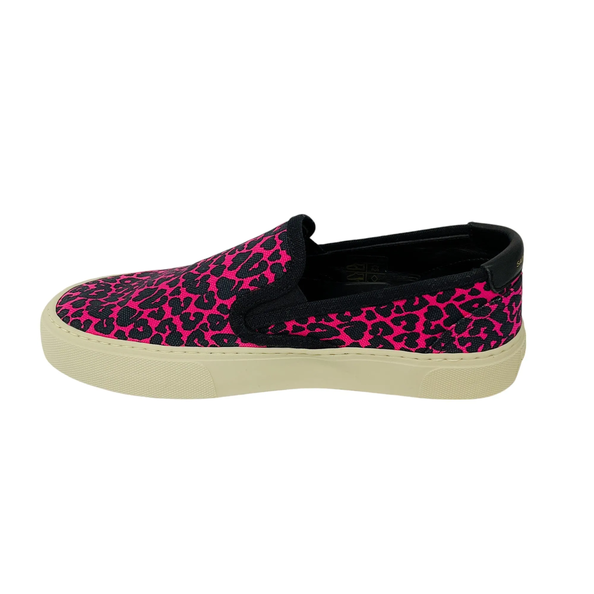 Saint Laurent Pink / Black Printed Canvas Slip-On Sneakers