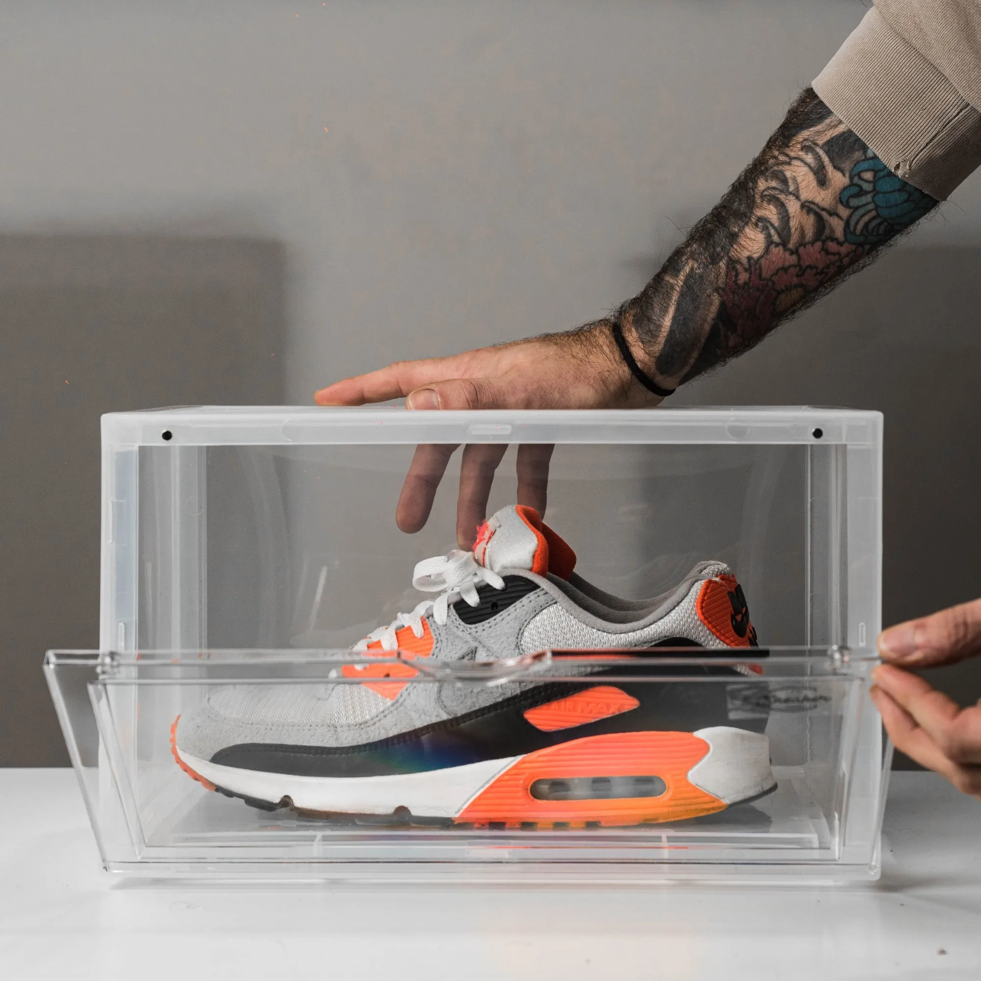 Side View Drop Front Shoe Box | Clear