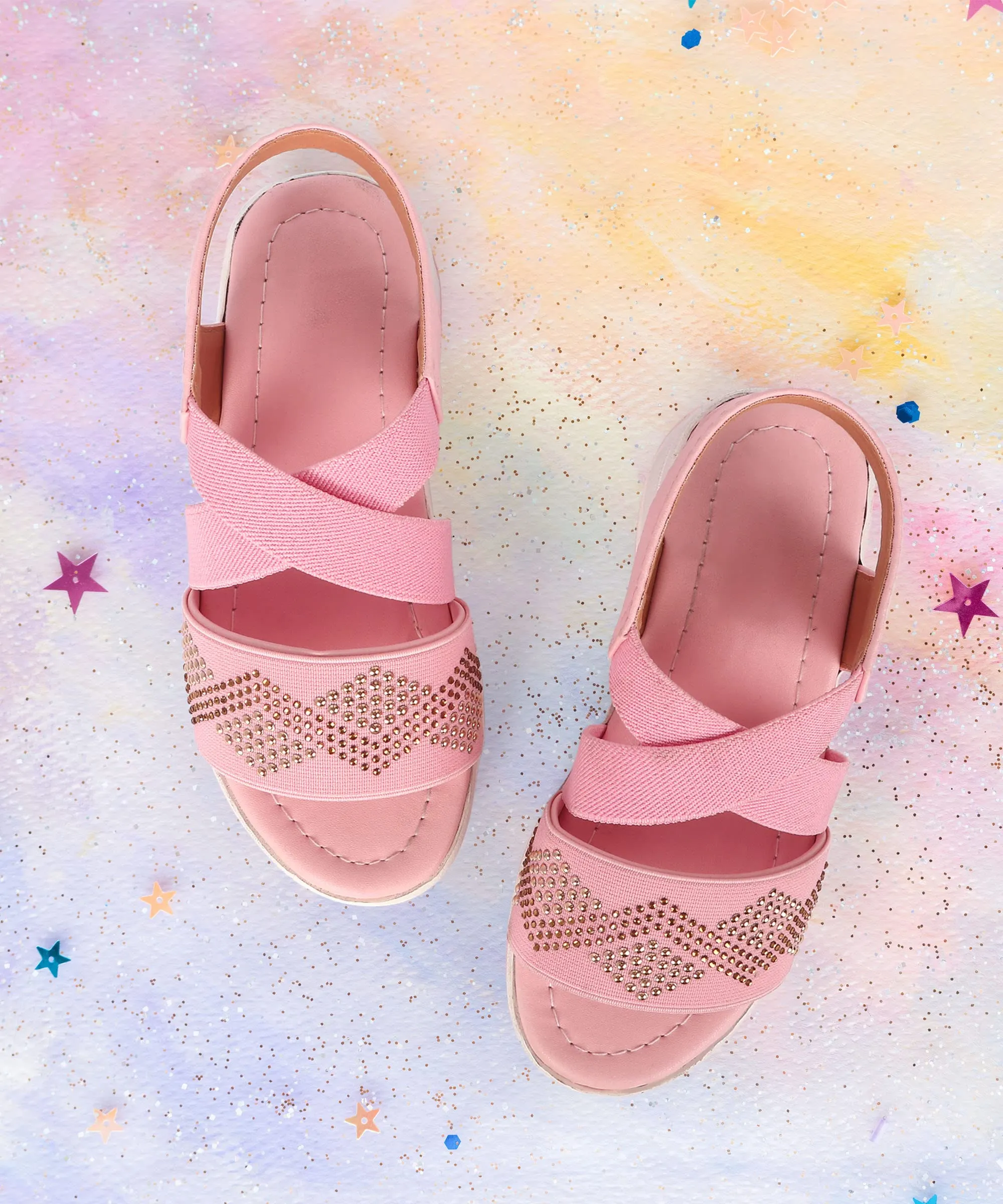 SIYA Freeplay Pink Stone embellished Sandals for Girls/Kids - 2-10 years