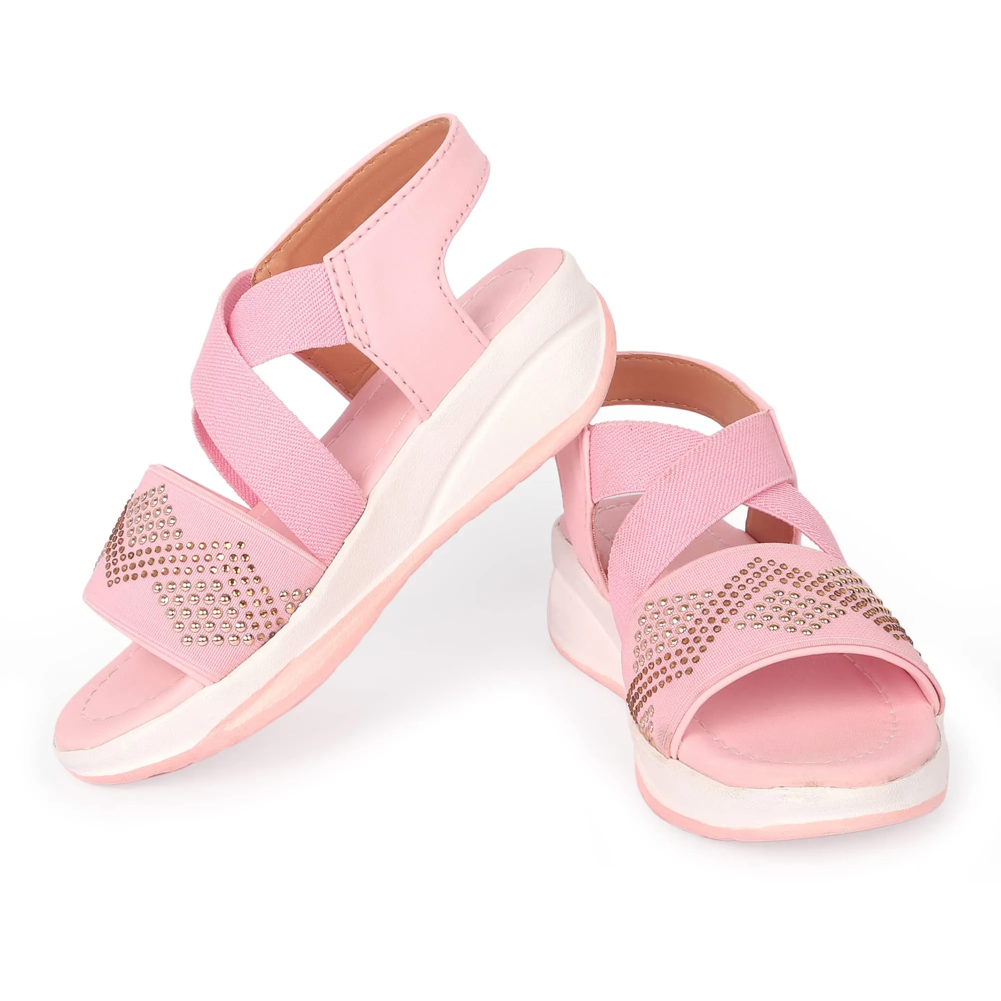 SIYA Freeplay Pink Stone embellished Sandals for Girls/Kids - 2-10 years