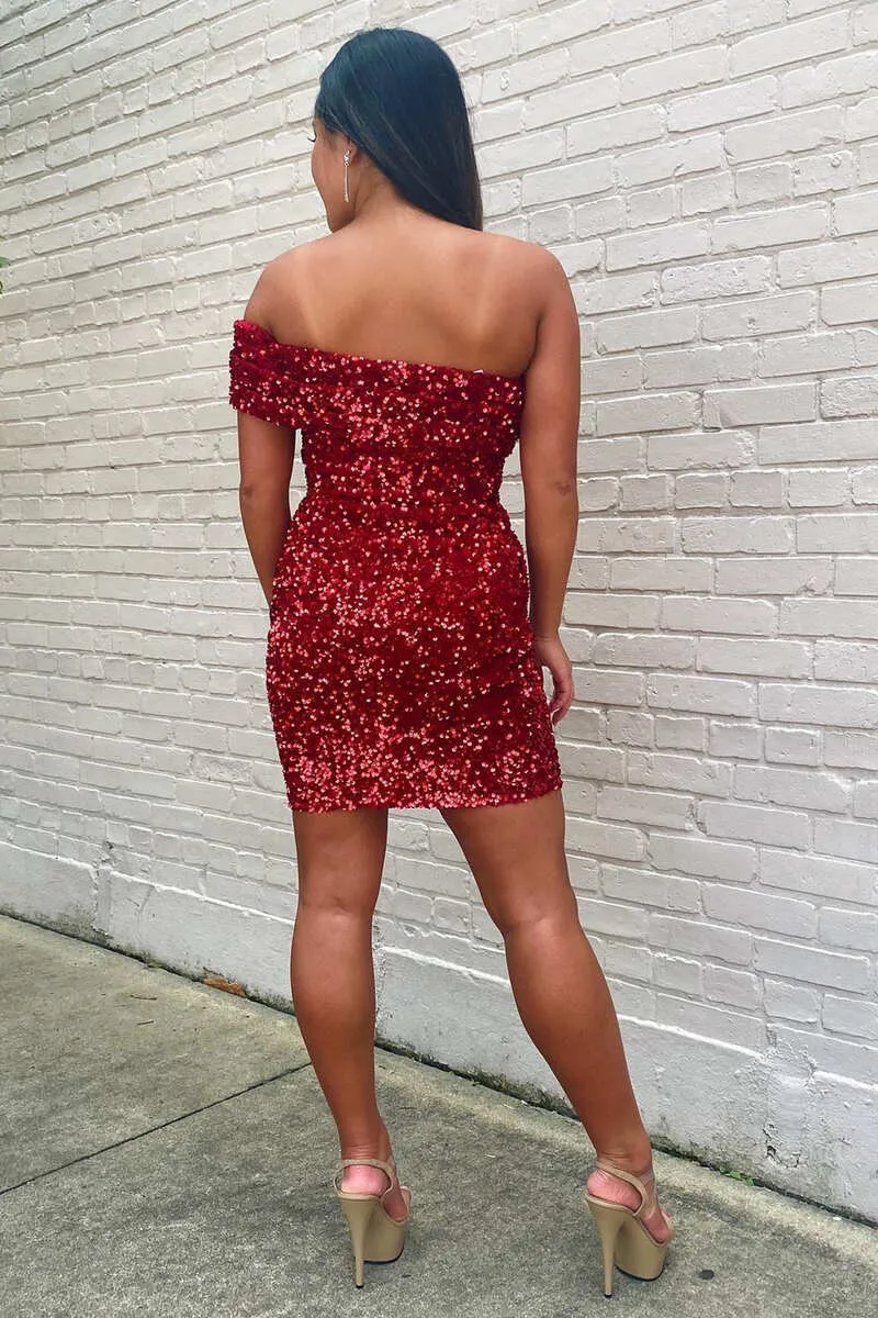 Sparkly Burgundy Bodycon Sequin Homecoming Dress Mini Cocktail Dresses