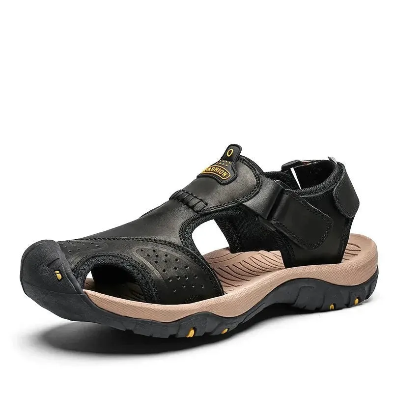 Summer Sandals Men Genuine Leather High Quality Beach Outdoor Sandals Comfortable Soft Footwear Rubber Shoes Size 48 v1