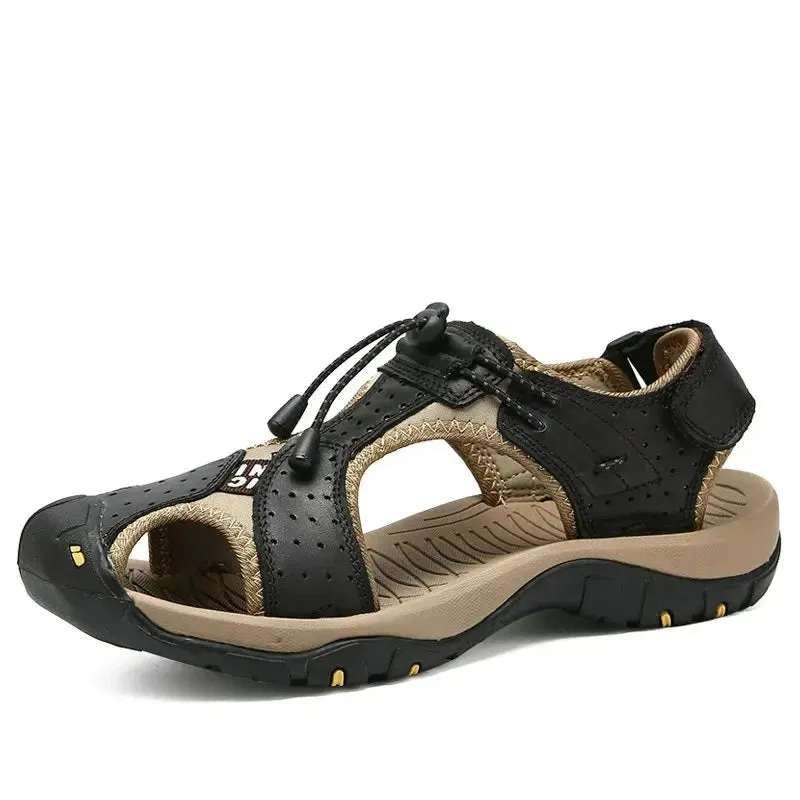 Summer Sandals Men Genuine Leather High Quality Beach Outdoor Sandals Comfortable Soft Footwear Rubber Shoes Size 48 v1