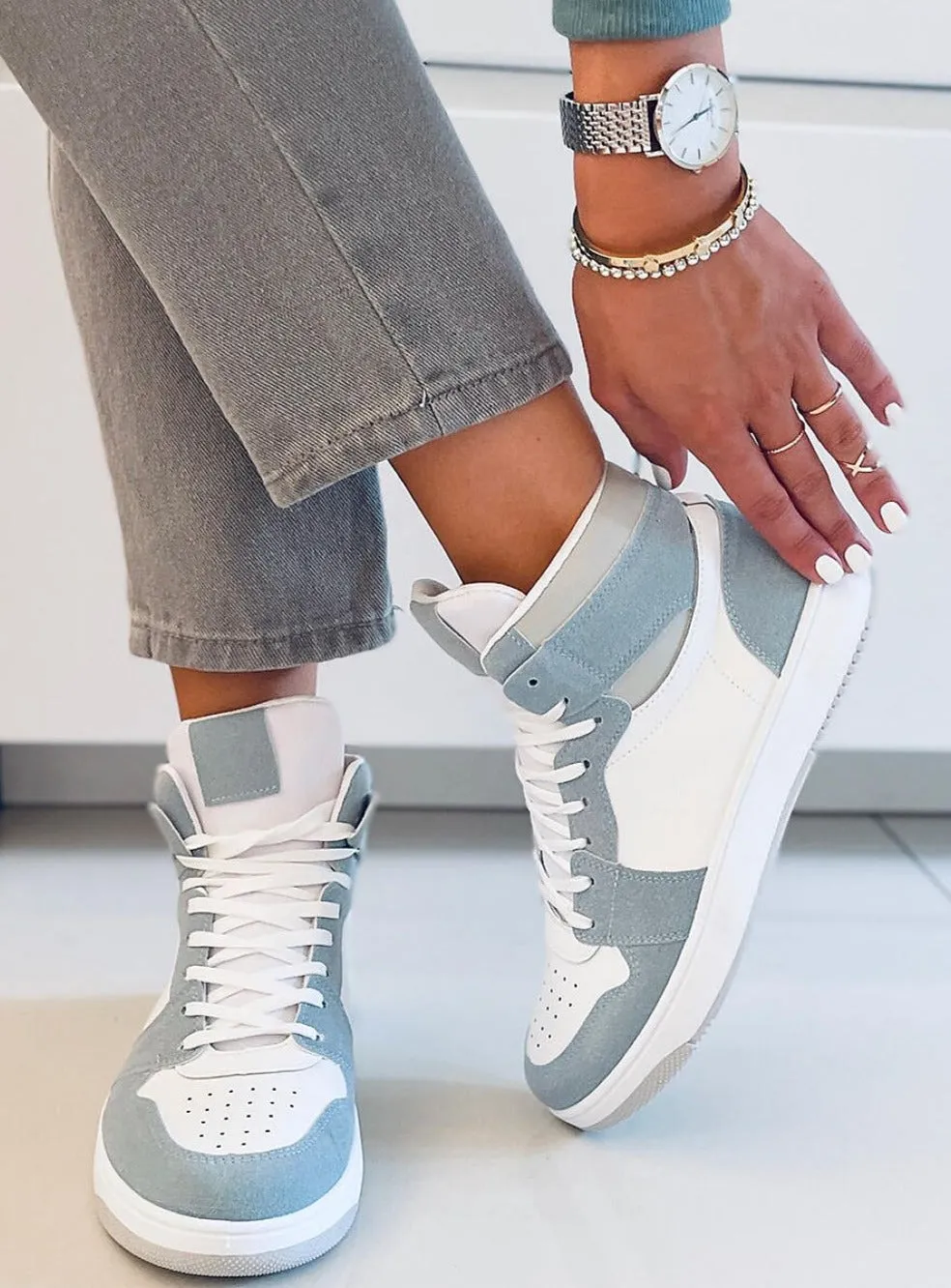 TEEK - Light Blue Grey Womens High-Top Sneakers