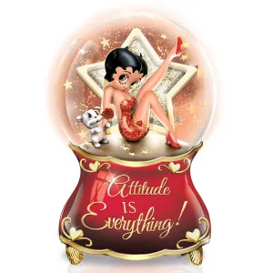 The Bradford Exchange Betty Boop™ Illuminated Glitter Globe Collection Issue #1: 'Attitude Is Everything' Hand-Painted Collectible Globe with Glittery Red Dress and Pudgy 6-Inches