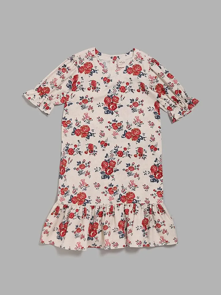 Utsa Kids Off White Floral Dress (8 -14yrs)