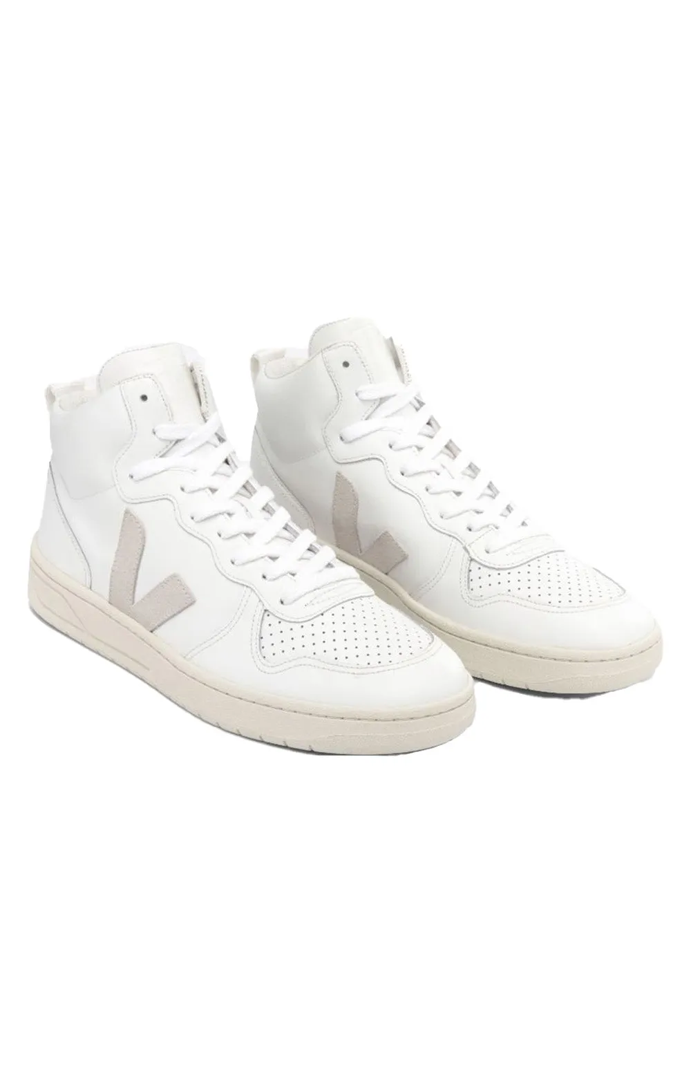 Veja V-15 Eco-Friendly Leather Sneakers - Bright White/Natural