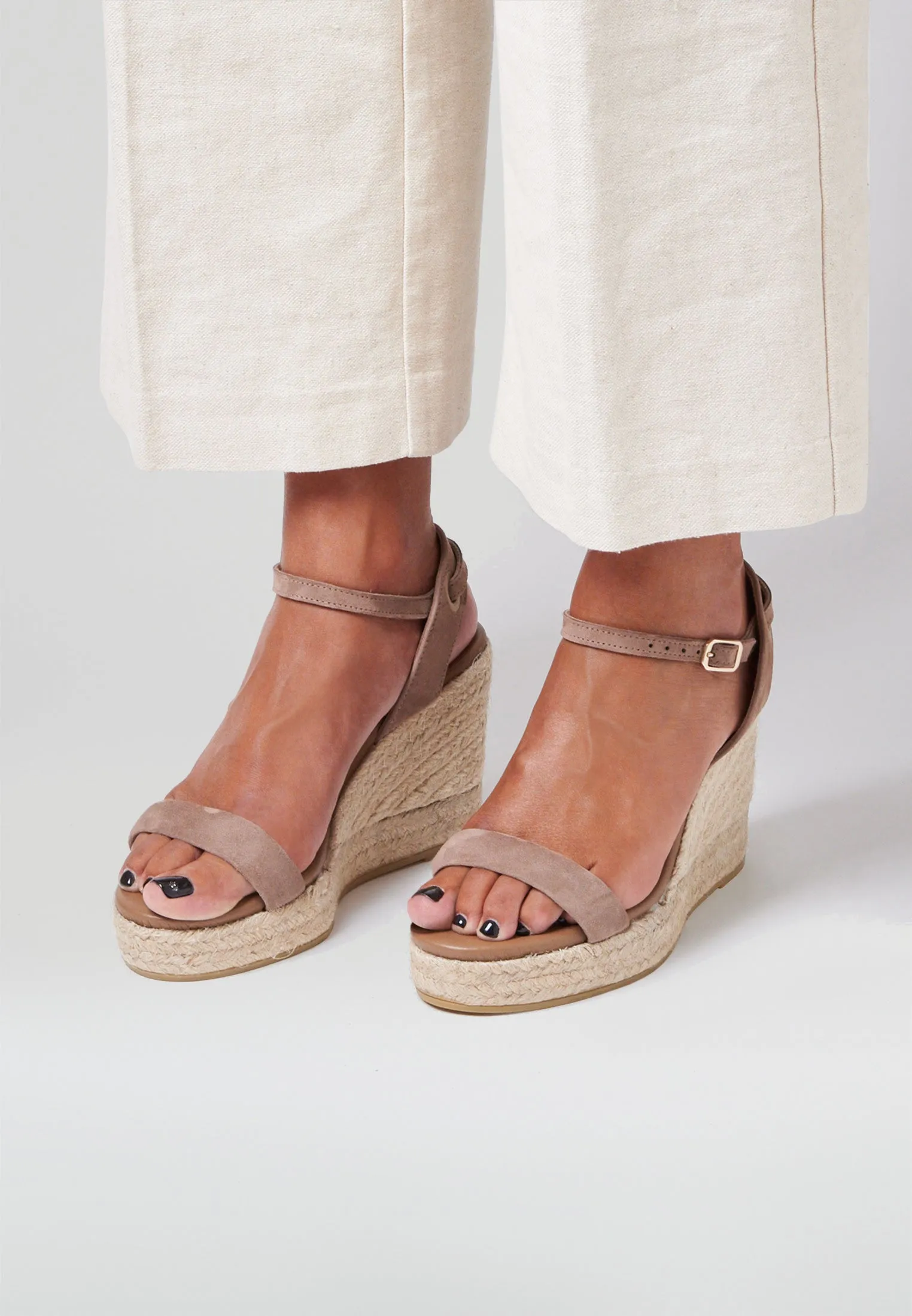 Wedge Sandals - Taupe Suede