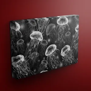 White on Black Jellyfish Gallery Wrapped Canvas