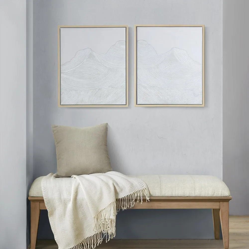 White Textured Abstract 2-piece Framed Canvas Wall Art Set