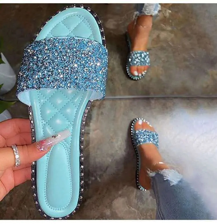 Women Rhinestone Bling Sandals Outdoor Wild Slippers - Women's shoes